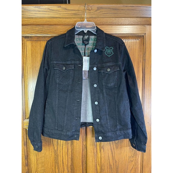 Harry Potter Slytherin Sz M Denim Jean Jacket Dark Gray/Black Hot Topic NEW - Picture 2 of 15